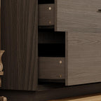 Bedside Table with 6 Drawers, Modern Side Table, Wide Nightstand, Wooden Bed Side Tables, Wood Grain Floor Storage Organizer with Metal Handles for Sofa Couch Bedroom, Dark Brown