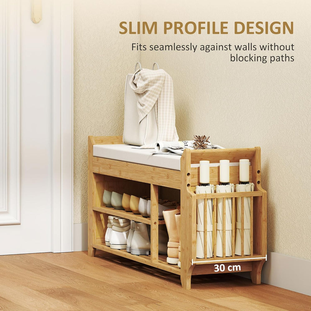 HOMCOM Shoe Bench with Cushioned Seat, 2-Tier Entryway Bench with Side Umbrel...