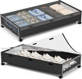 KITHELP Under Bed Storage with Wheels,2 Pack Under Bed Shoe Storage, Under the Bed Storage Drawers with Remove Window, Extra Large Rolling Under Bed Storage Metal Drawer for Clothes (Black-2 pack)