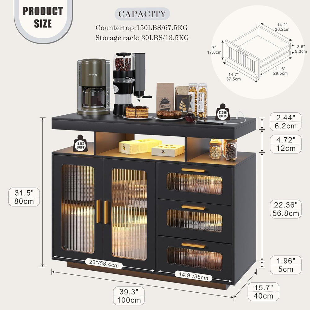 HWB Coffee Bar Cabinet with Storage, Buffet Sideboard with RGB Light, Modern ...