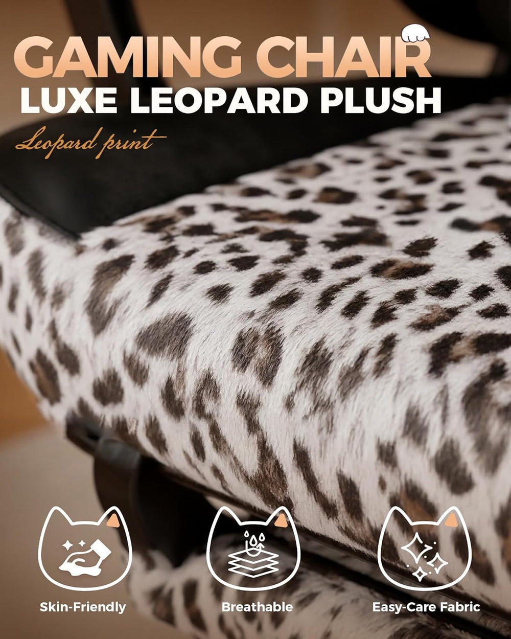 GTPLAYER Gaming Chair with Leopard Print Cat, Cute Velvet Fabric Ergonomic Of...