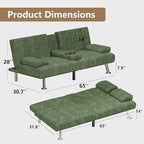 Flamaker Futon Sofa Bed Corduroy Folding Couch Adjustable Sleeper Sofa Bed for Small Apartment Upholstered Living Room Furniture Set with 2 Cup Holders Removable Armrests (Corduroy, Green)