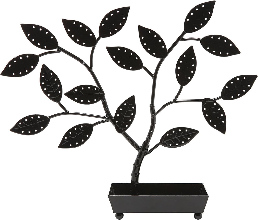 MyGift Jewelry Tree w/Bird Nest 48 pair Earrings Holder, Bracelets/Necklace Organizer Stand (Black Metal)