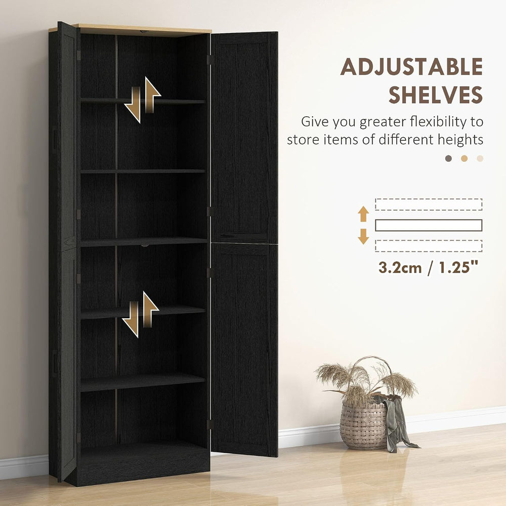4-Door Mid-Century Freestanding Kitchen Pantry Cabinet with Full Adjustable S...