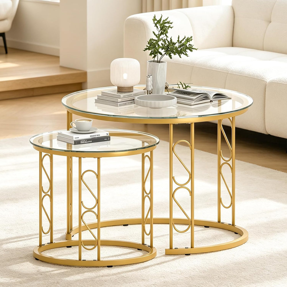 Garden 4 you Nesting Coffee Table, 23.6" Round Coffee Table Set of 2, Gl...