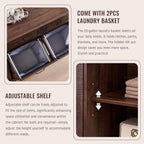 Triple Tilt Out Laundry Hamper Cabinet, 20 Gallon Farmhouse Trash Can Cabinet w/Drawer & Adjustable Shelf, Hidden Garbage Can Bin Cabinets w/Laundry Basket for Bathroom, Kitchen (Brown)