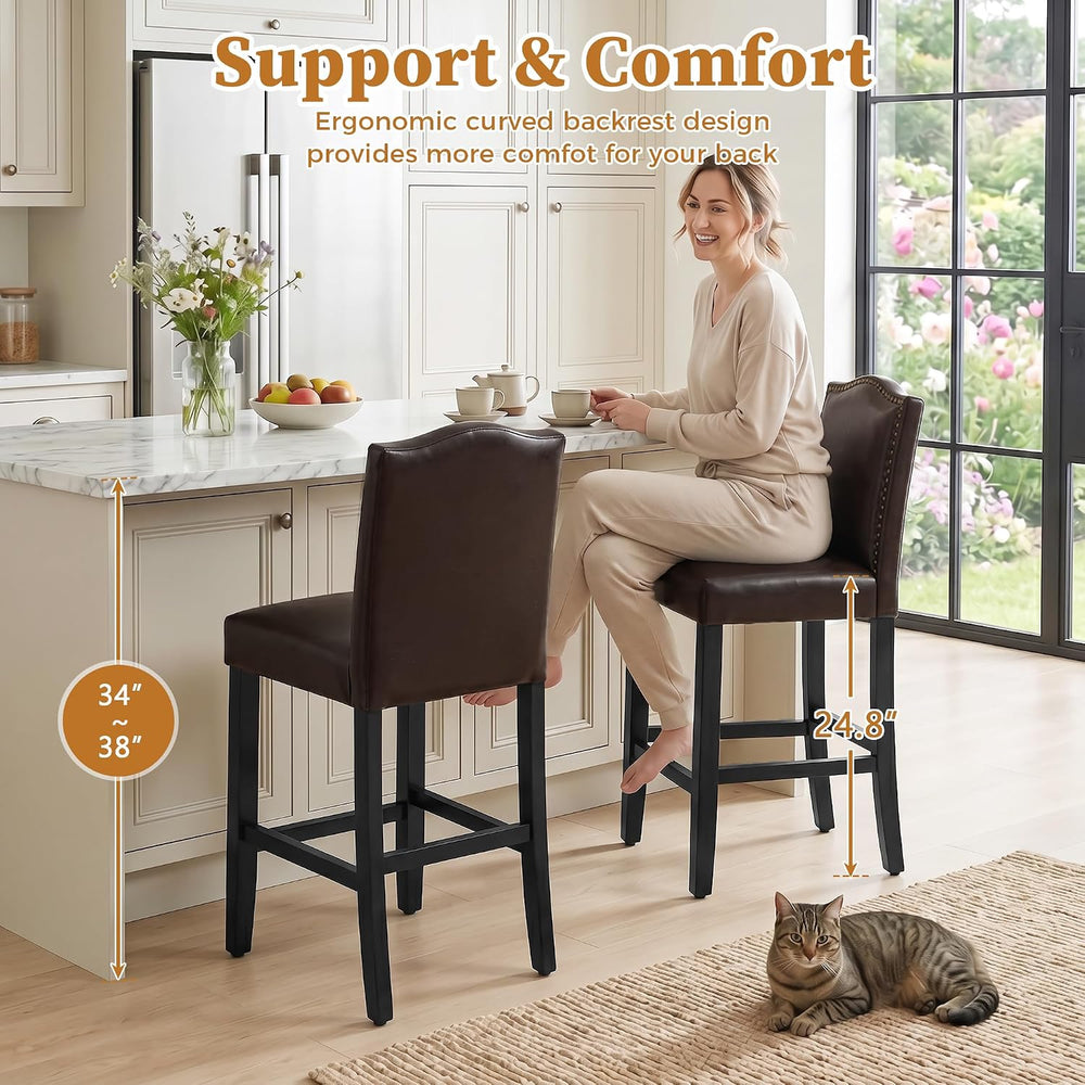 LSSPAID Counter Height Bar Stools Set of 2, 24.8 Inch Pu Upholstered Barstool...