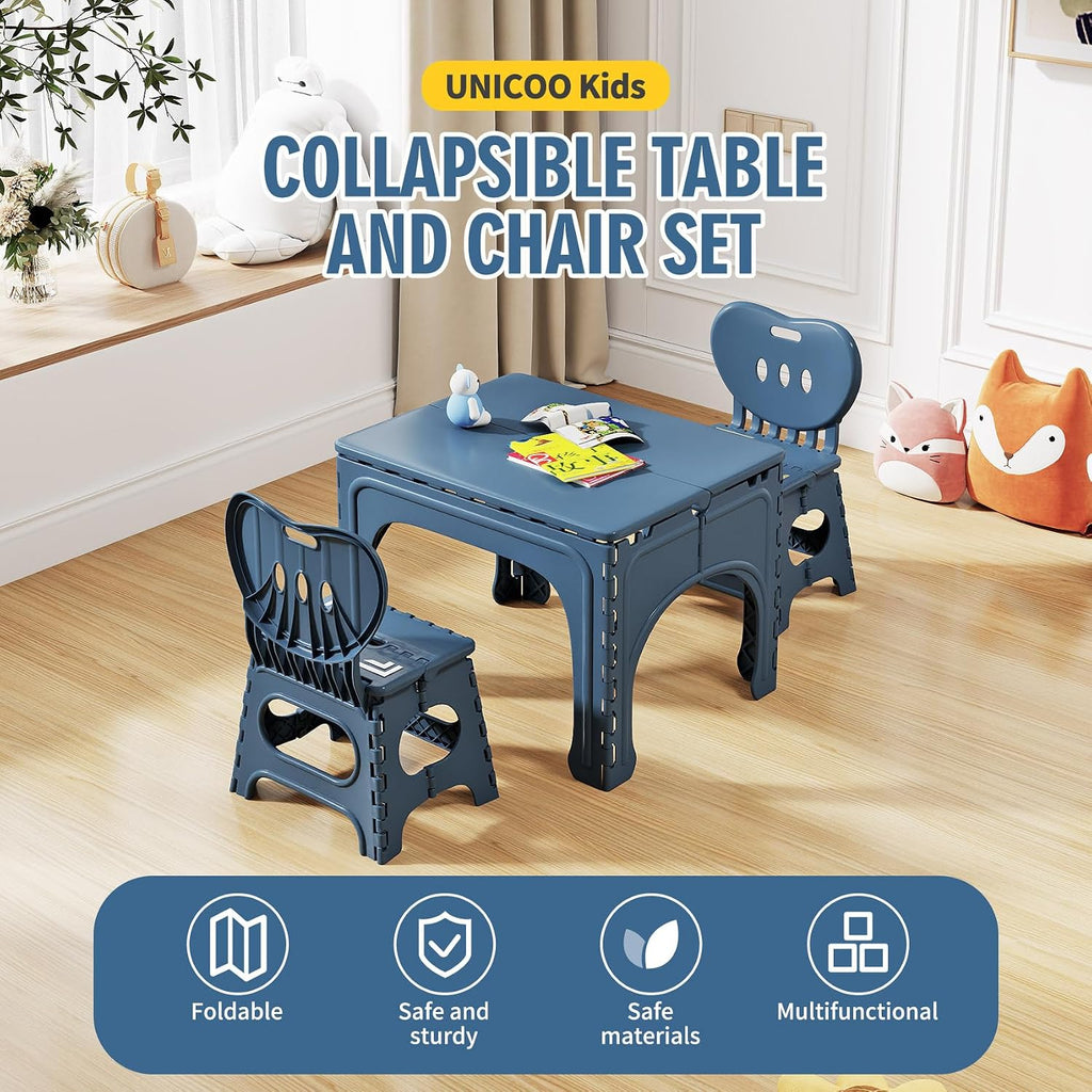 UNICOO® Kids Folding Table and Chairs Set, Kids Table and Chairs Foldable, Foldable Activity Table, Portable Picnic Table, Ideal for Indoor and Outdoor Use, Durable and Easy to Store (599)(Teal)