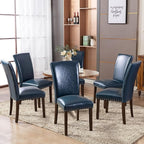 COLAMY Upholstered Parsons Dining Chairs Set of 4, PU Leather Dining Room Kitchen Side Chair with Nailhead Trim and Wood Legs - Blue