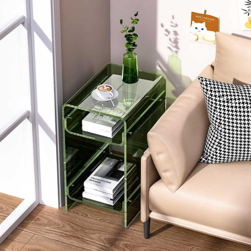 Clear Acrylic Side Table, Narrow Nightstand Bedside Table for Bedroom, Skinny...
