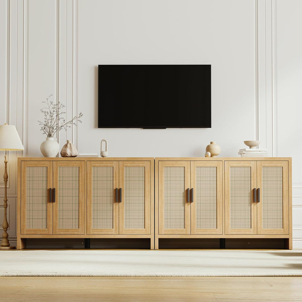 Rattan Buffet Cabinet with Storage, Sideboard Cabinet with Doors and Adjustab...