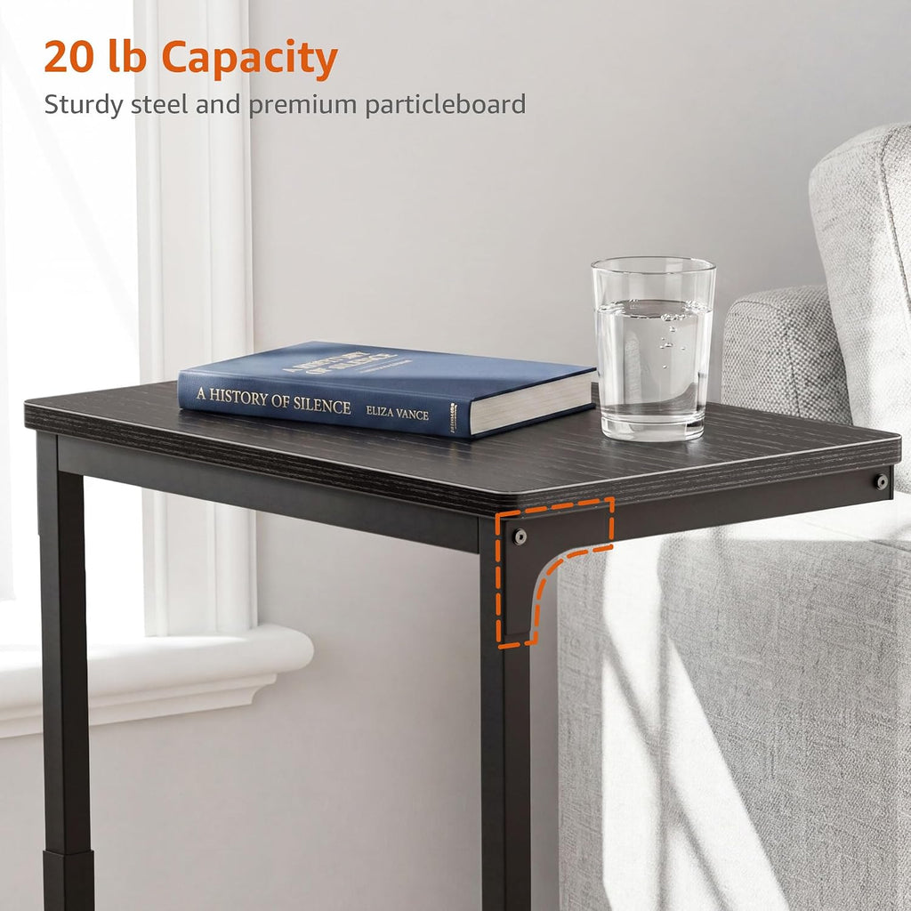 Adjustable C Side Table - End Table Living Room Bedroom Indoor Small C Shaped Couch Tray Desk, Black