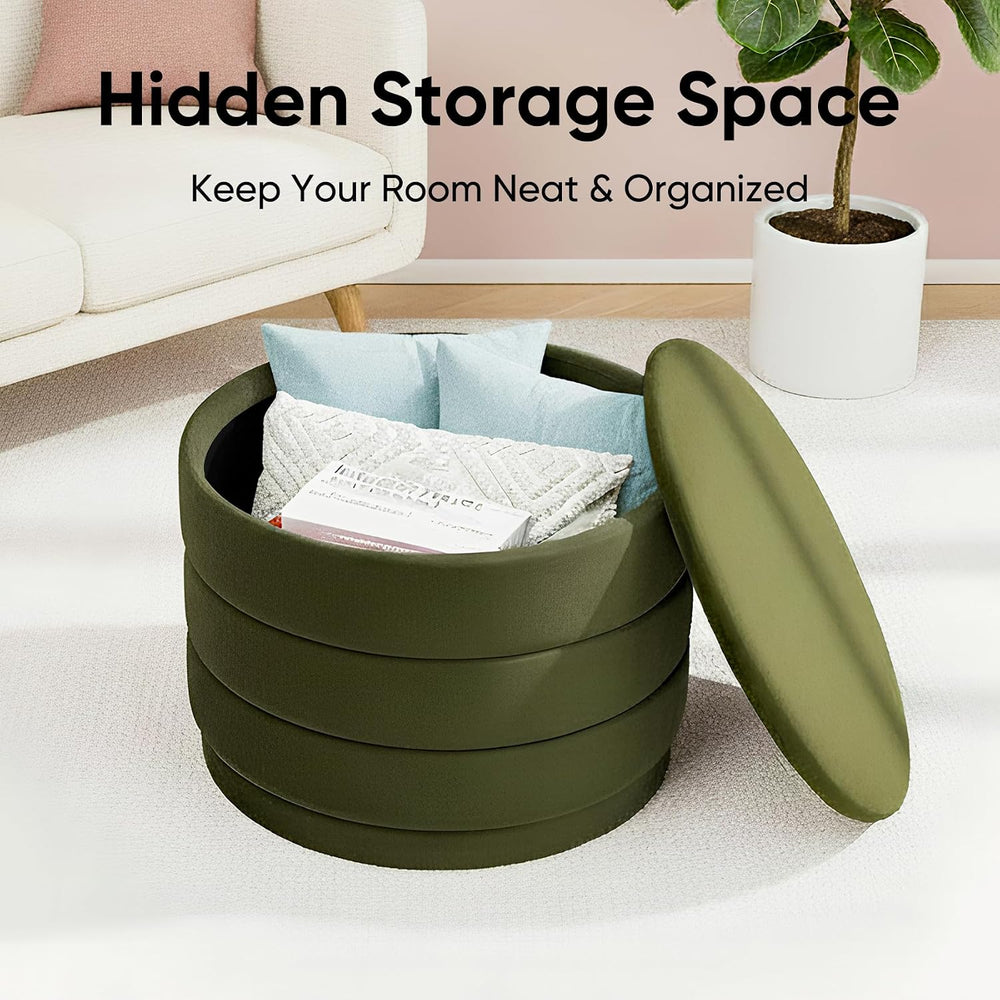 23" Round Velvet Storage Ottoman with Reversible Lid, Soft Padded Footre...