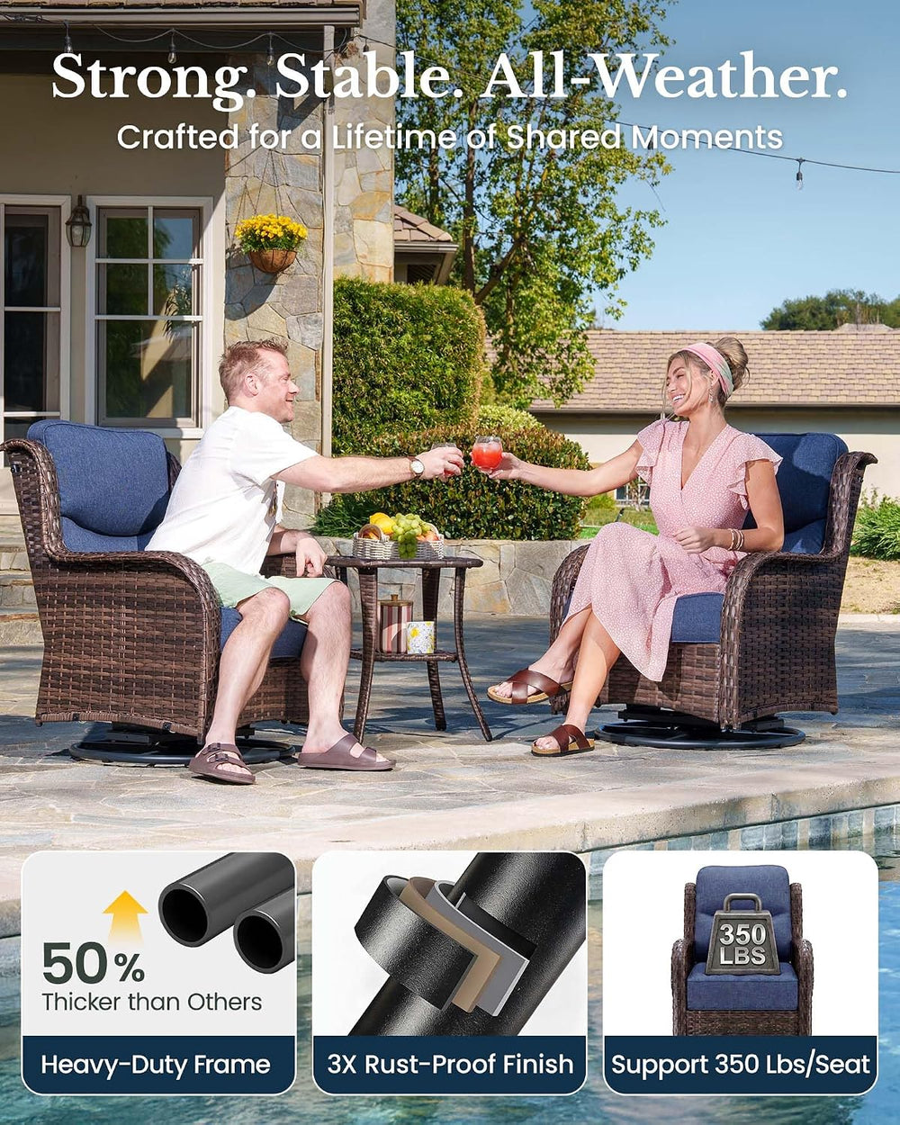 HILLGA 5-Piece Luxury Patio Furniture Set with 6" Thick Cushions, Weathe...