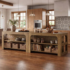 Tribesigns Kitchen Island with Seating and Storage, 55-Inch Island Table | Wooden Kitchen Island with 3 Shelves, Large Countertop, Counter Height Table for Kitchen, Dining Room, Rustic Brown