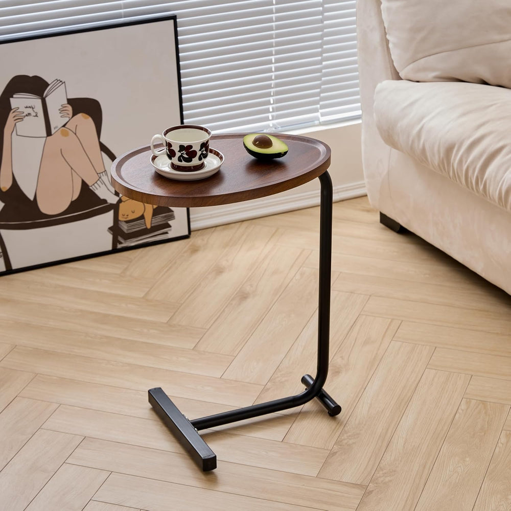 C-Shaped Side Table, Modern Minimalist Wooden Tray End Table, Mobile Snack Ta...