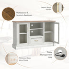 Farmhouse TV Stand for 55/60/65 Inch TV, Tall Media Console with 2 Glass Doors & 3 Adjustable Shelves, Wood Entertainment Center with Cubbies & Drawers for Living Room, Rustic White
