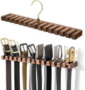Wooden Belt Rack for Closet Wall Mount, Sturdy Belt Hanger Organizer Holds 14 Belts, Space Saving Belt Holder for Closet Door Wall, Walnut