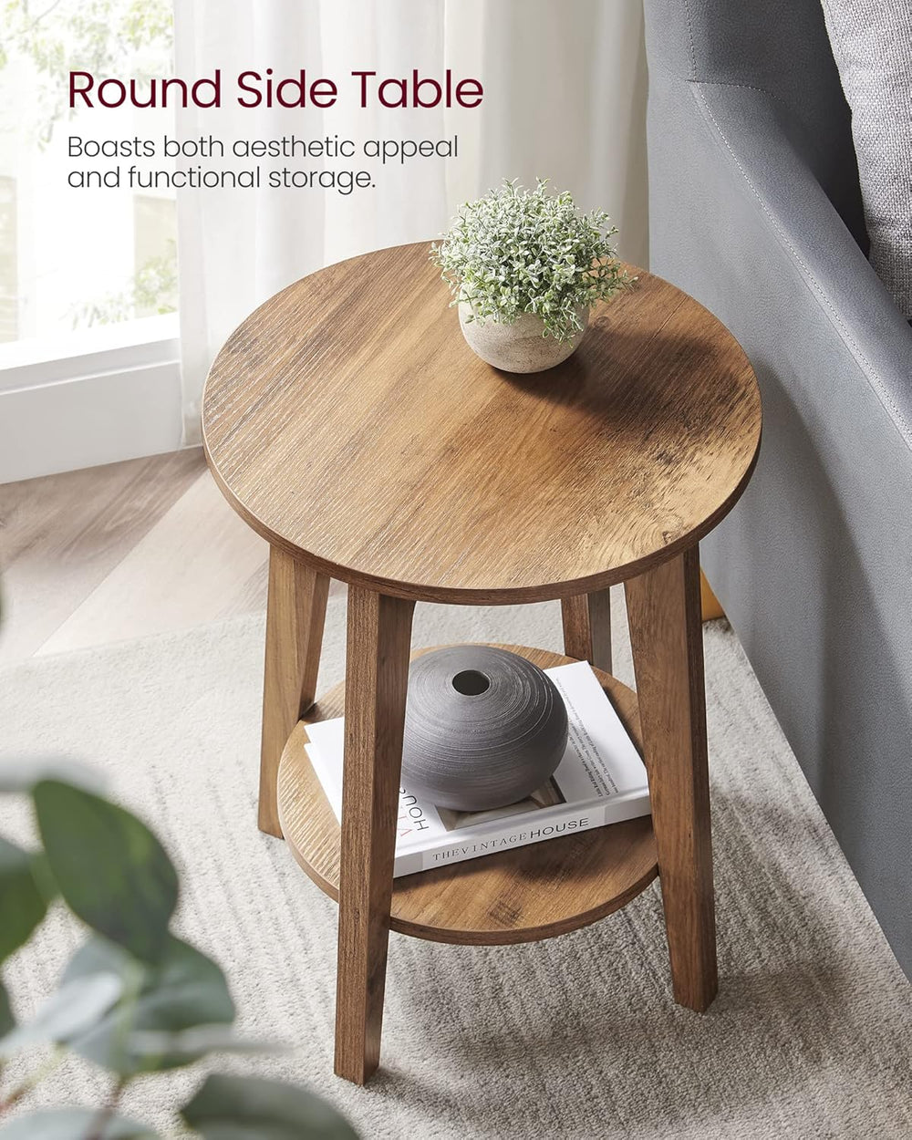 VASAGLE MAEZO Collection - Side Table, 2-Tier Small Round End Table, Nightsta...