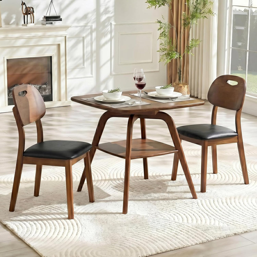 LKTART Dining Table Set for 2 | Square Solid Wood Dining Table with 2 Black P...