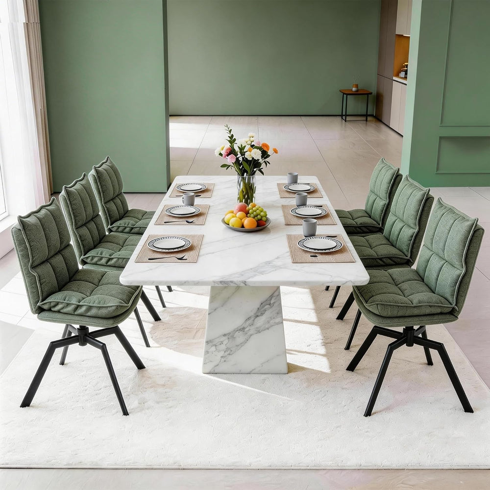 Swivel Dining Chairs Set of 6, Mid-Century Modern Chairs with Linen Fabric, H...