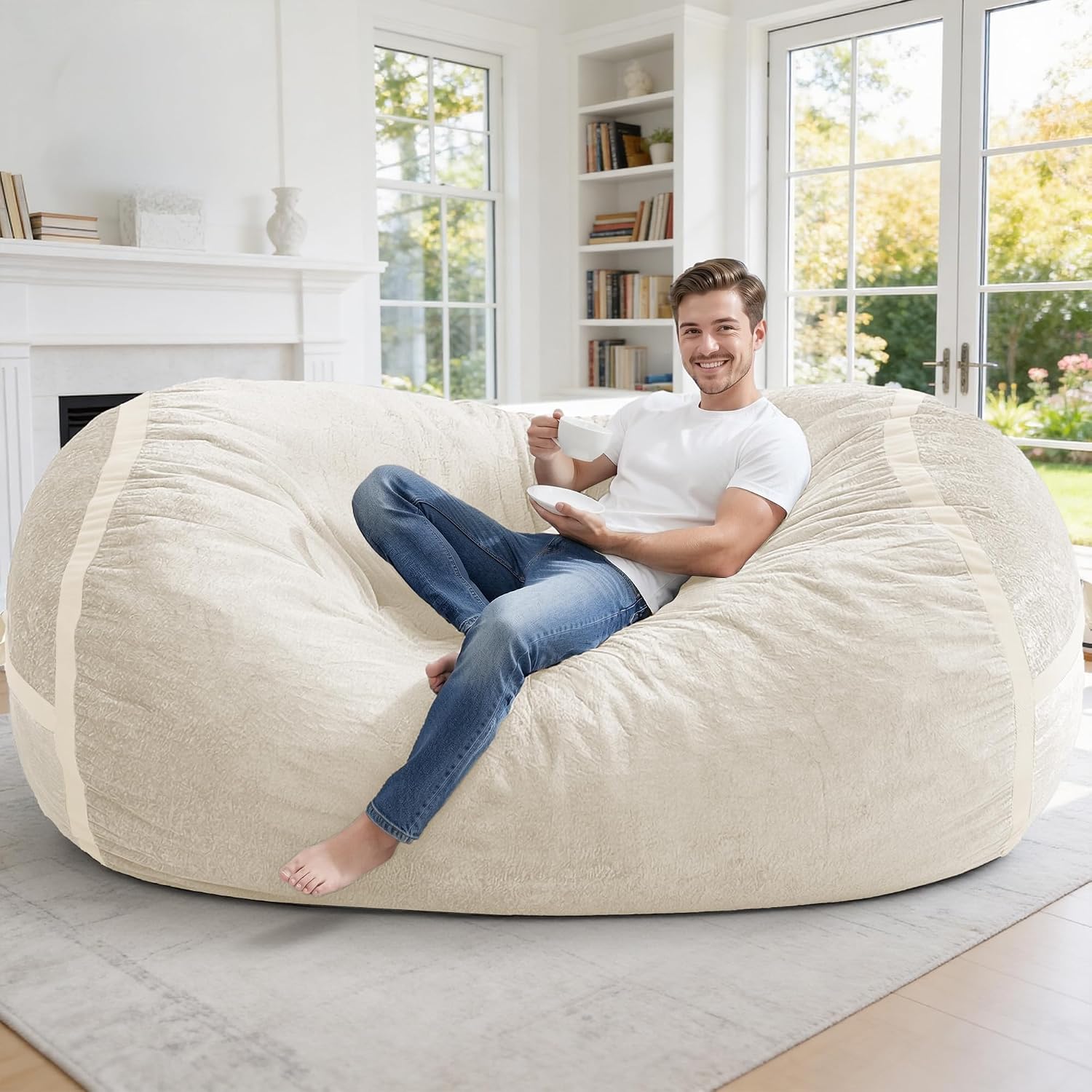 Homguava 6FT Bean Bag Chair Giant Bean Bag Chairs for Adults with Memory Foam Filled,Beanbag Chair with Soft Faux Fur Cover,Comfy Bean Bag Sofa Lounger for Living Room,Game Room,Bedroom