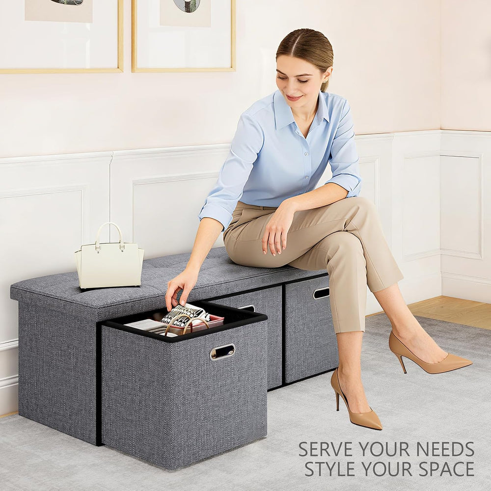 43 Inches Folding Storage Ottoman Bench with Drawers,End of Bed Foot Rest Sto...