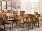 East West Furniture PLAV7-SBR-C 7 Piece Dining Table Set Consist of an Oval Wooden Table with Butterfly Leaf and 6 Linen Fabric Dining Room Chairs, 42x78 Inch, Saddle Brown