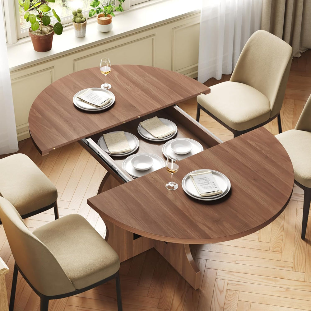 Mondeer Extendable Round Dining Table for 4-6, 43.3"-59" Oval Dinin...