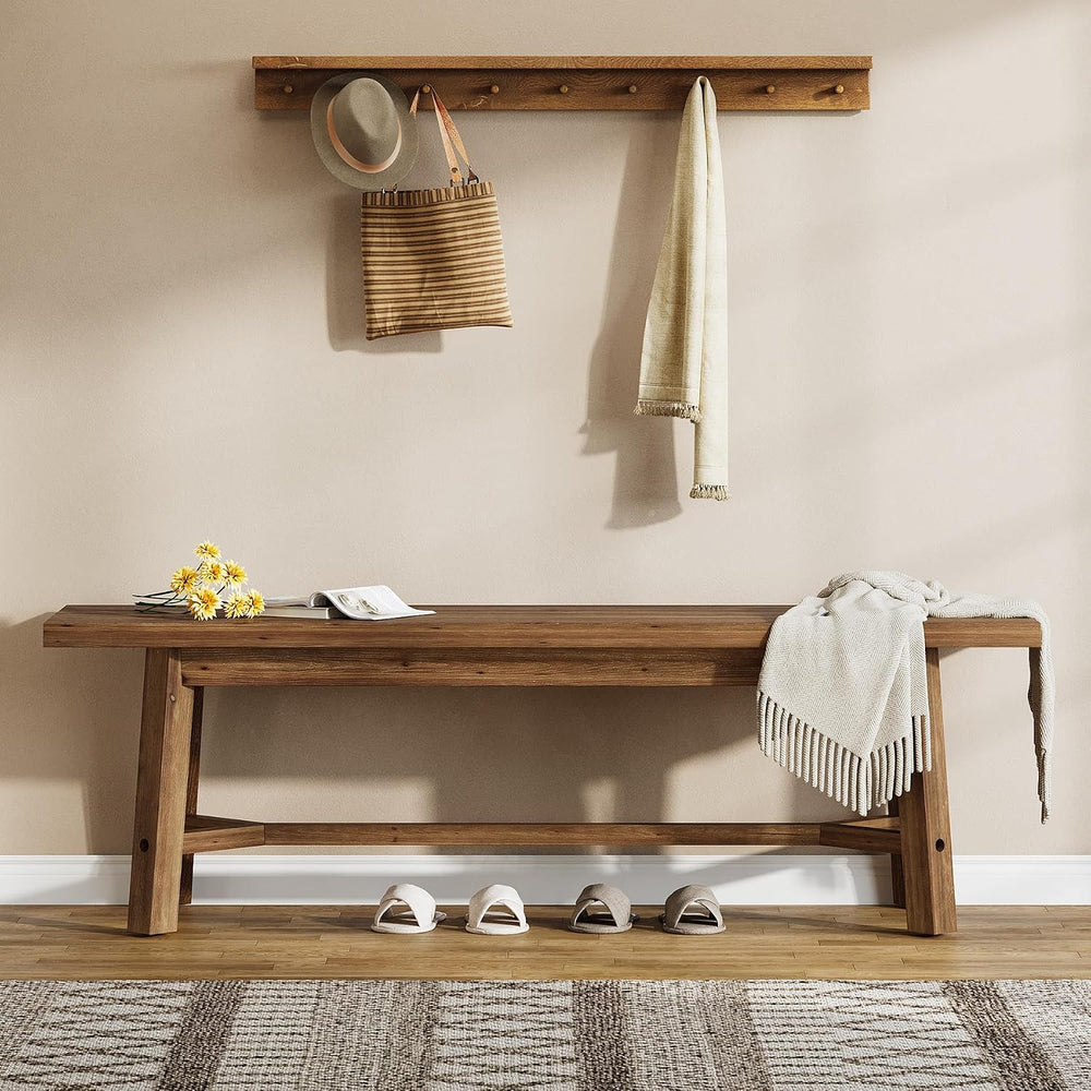 55" Solid Wood Bench, Farmhouse Long Bench Seat for Entryway, Dining Roo...