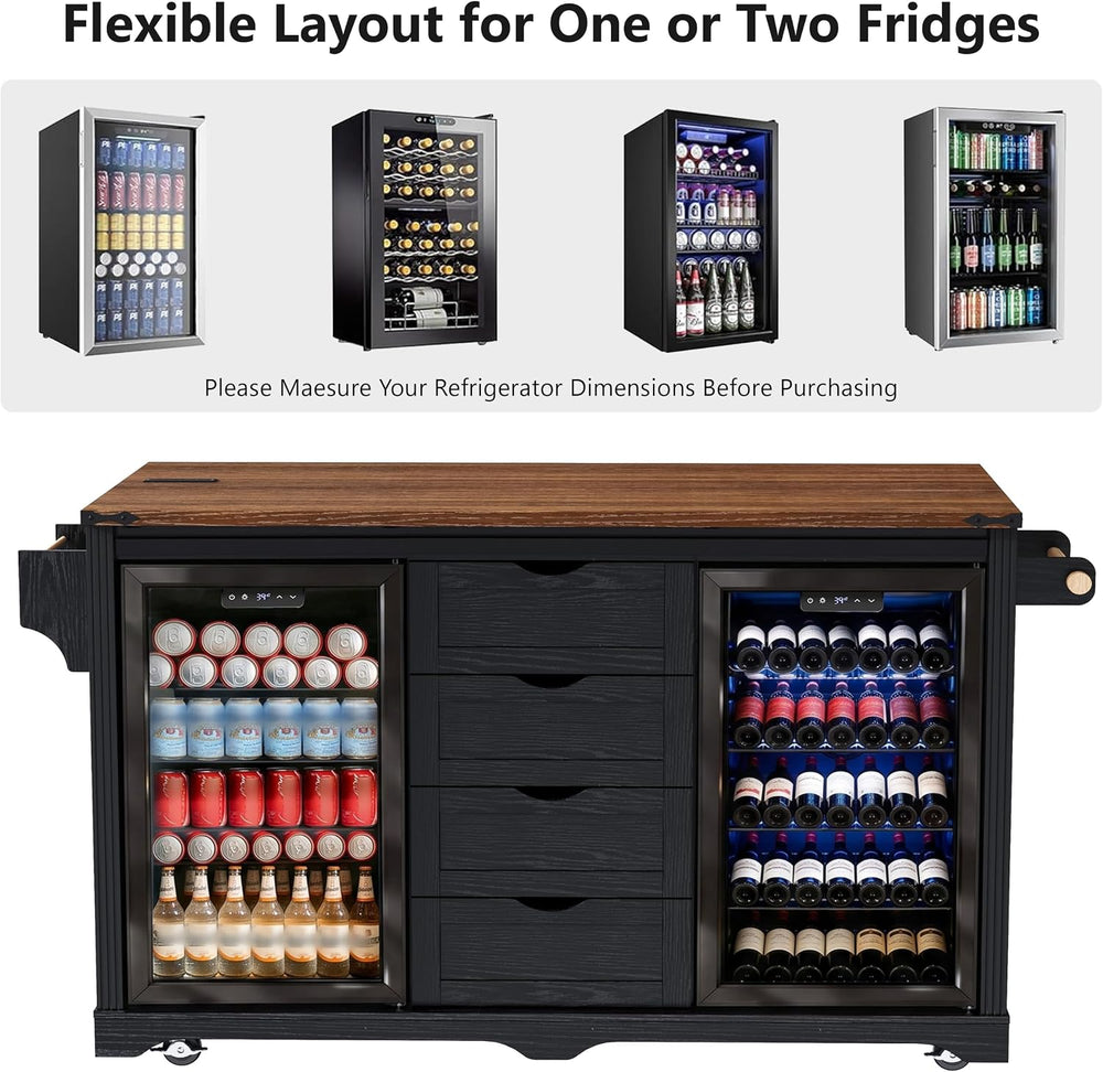 72" Farmhouse Kitchen Island with Mini Fridge Storage Space & Power ...