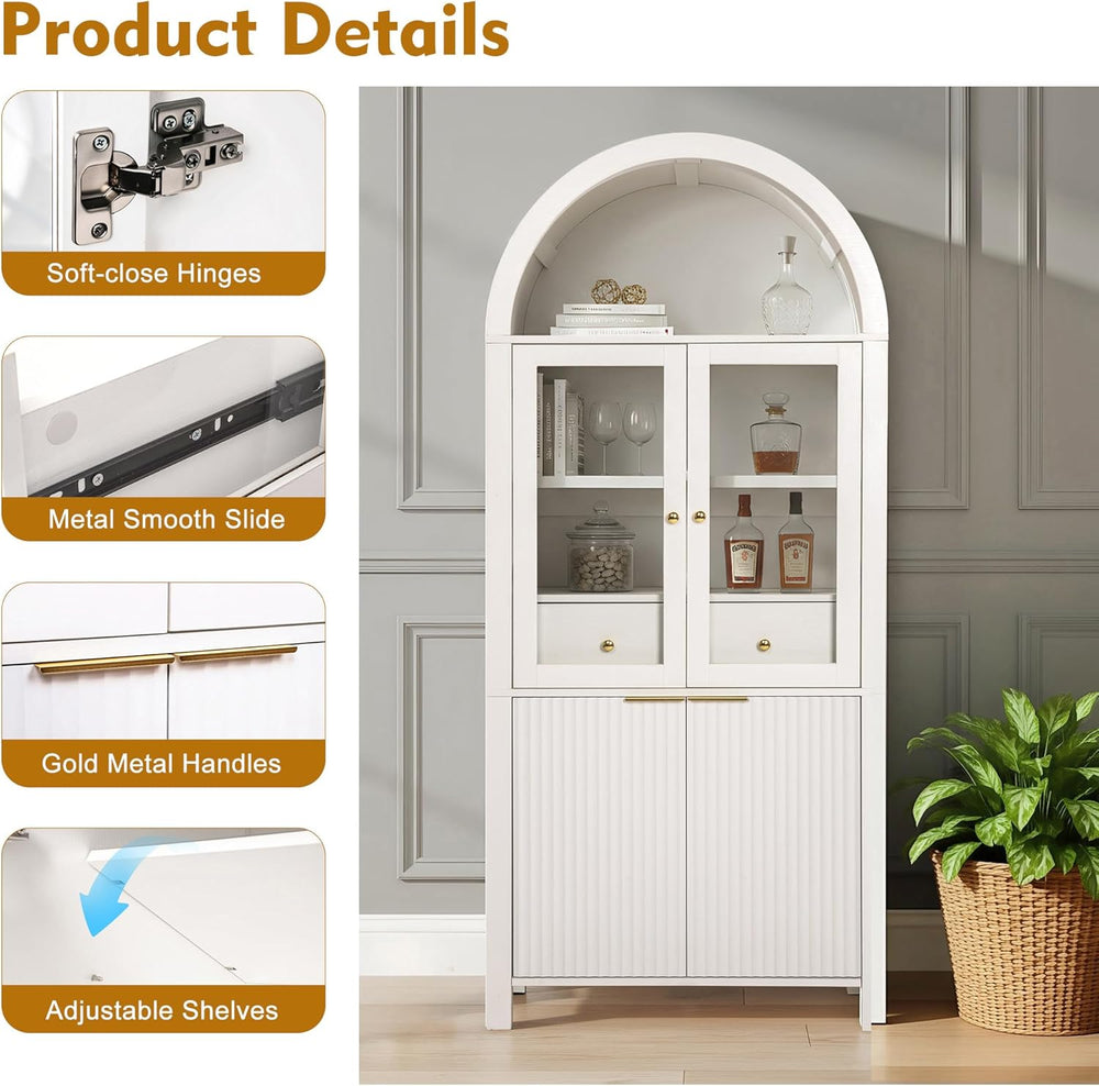 71" Tall Arched Cabinet, Modern Farmhouse Kitchen Storage Cabinet with A...