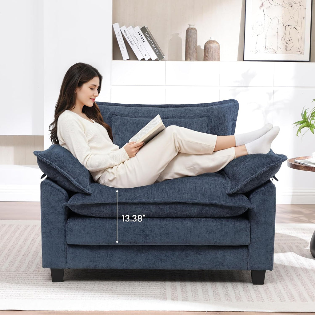Oversized Accent Chair,44" Chenille Living Room Chairs,Modern Upholstered Armchair Cloud Sofa Chair with Extra Thick,Comfy Reading Chair Side Chair for Living Room Bedroom Apartment Blue