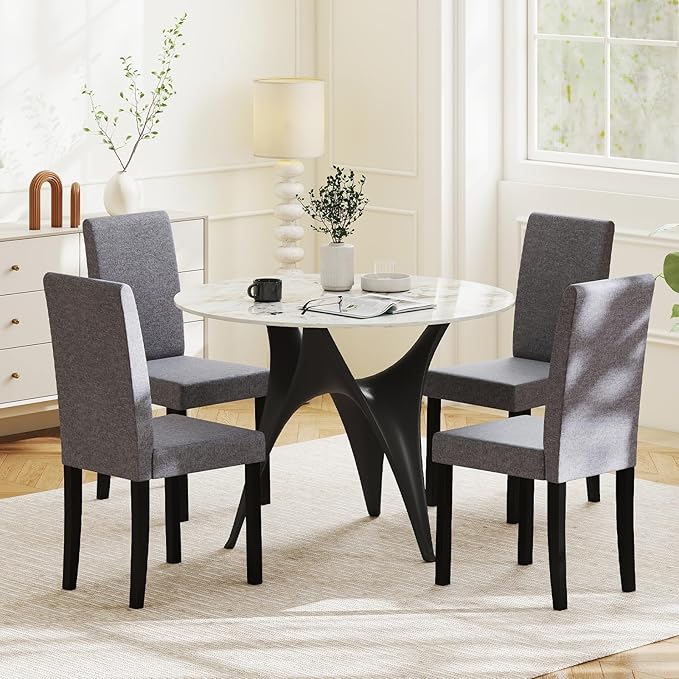 Giantex Upholstered Dining Chair Set of 2, Mid Century Modern Fabric Kitchen ...
