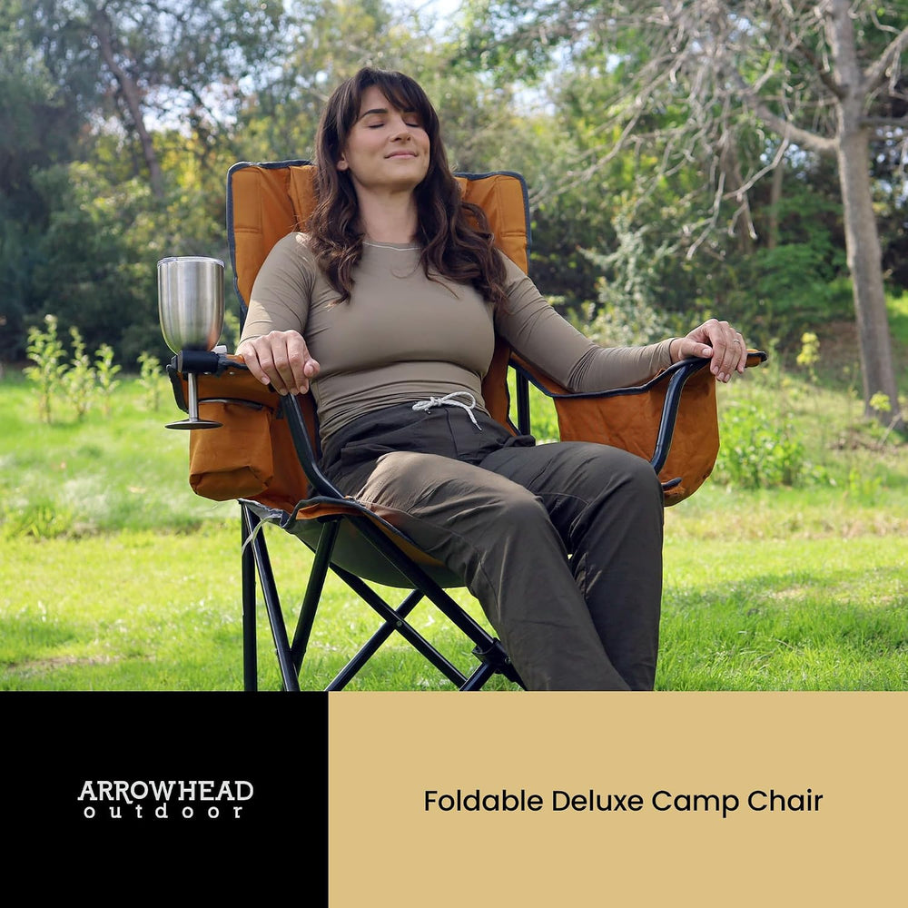 ARROWHEAD OUTDOOR Deluxe Folding Camp Chair – 550lb Capacity Heavy-Duty Quad ...