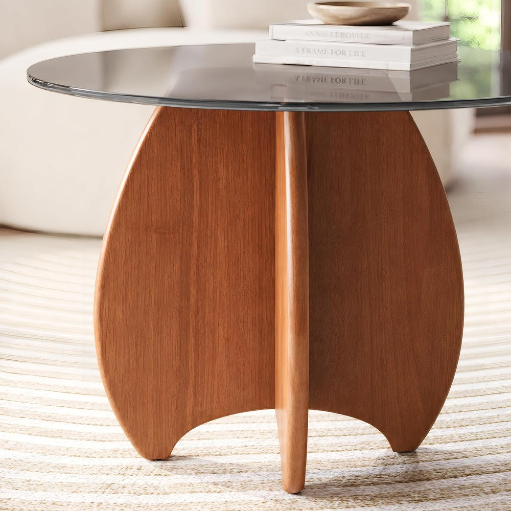 Modern Round Side Table for Living Room, 19.7" Glass Top End Table | Cof...