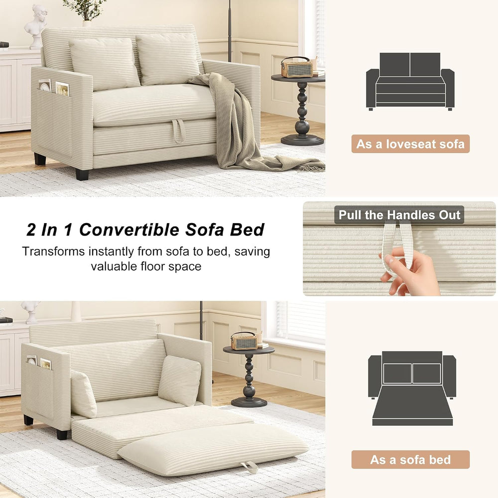 XVD 51 Inch Convertible Sofa Bed Sleeper with Storage Pockets & 2 Pillows...