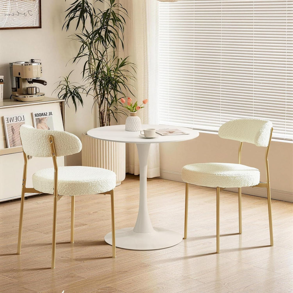 Dining Table and Dining Chair Set 23.6" White Round Table&2 Boucle U...