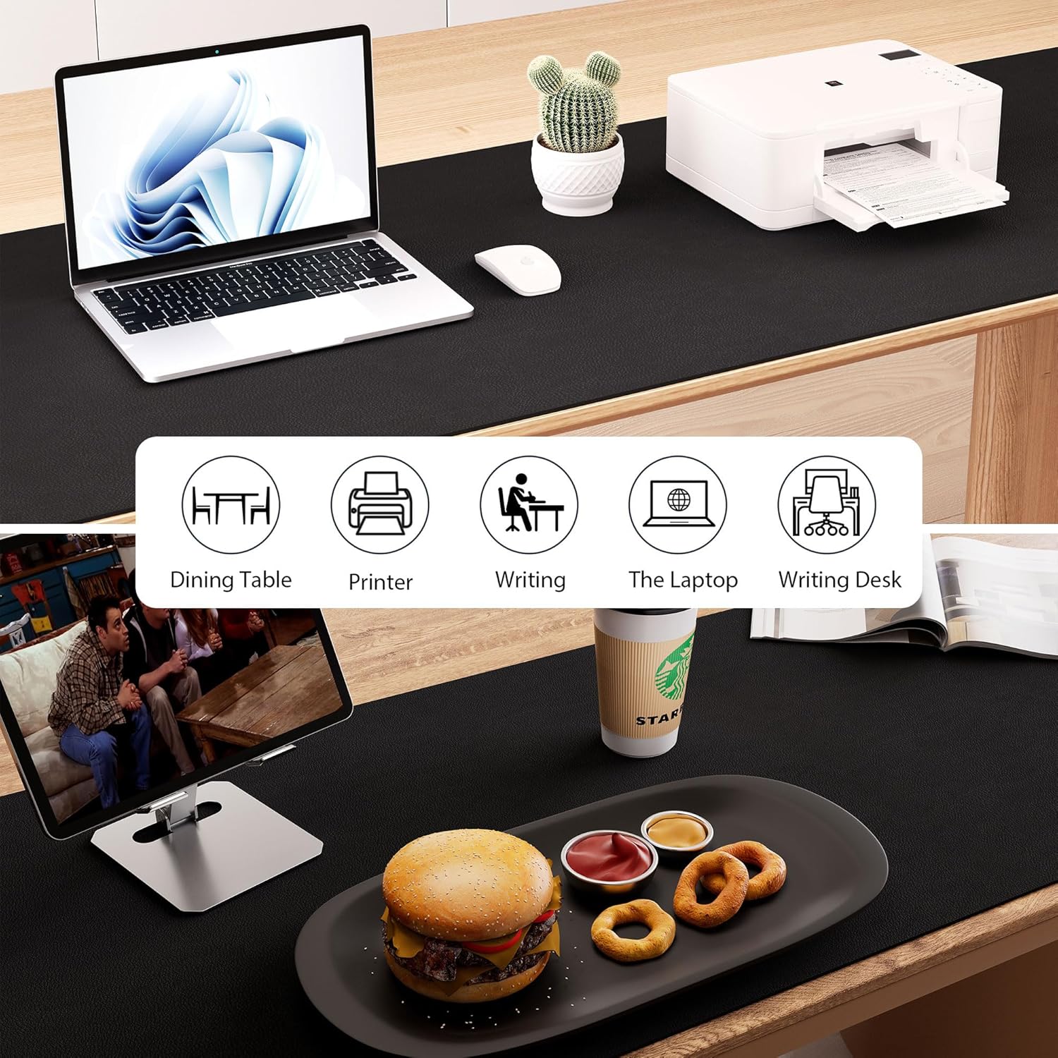 Aothia Leather Desk Pad Protector, Office Desk Mat, Large Mouse Pad, Laptop Desk Pad, Non-Slip PU Leather Desk Blotter, Waterproof Desk Writing Pad for Office and Home (Black, 47" x 24")