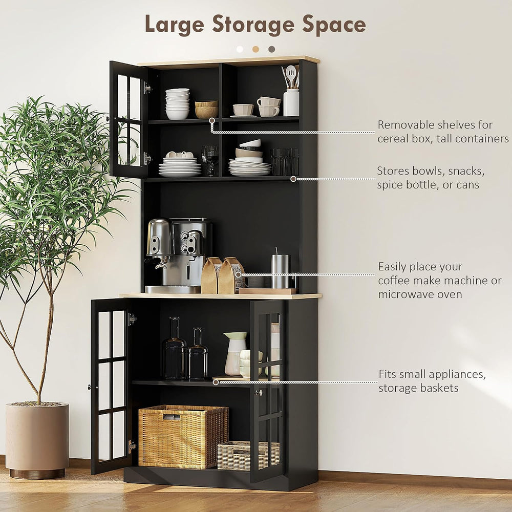 HOMCOM Kitchen Pantry Storage Cabinet 72" with Hutch, Black | Large Coun...