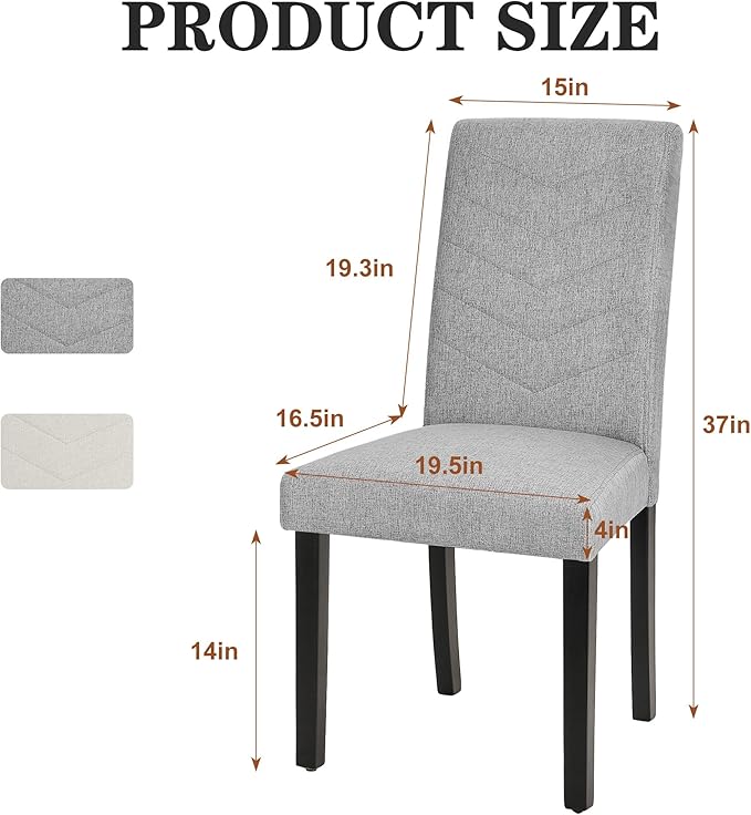 VECELO Upholstered Dining Chairs Set of 2, Fabric Wood Legs High Back for Kit...
