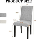 VECELO Upholstered Dining Chairs Set of 2, Fabric Wood Legs High Back for Kitchen Living Room, Light Gray