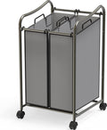 Simple Houseware 2-Bag Heavy Duty Rolling Laundry Sorter Cart, Dark Gray – 2 Section Removable Bags and Lockable Wheels for Laundry Room Organization