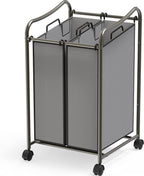 Simple Houseware 2-Bag Heavy Duty Rolling Laundry Sorter Cart, Dark Gray – 2 Section Removable Bags and Lockable Wheels for Laundry Room Organization