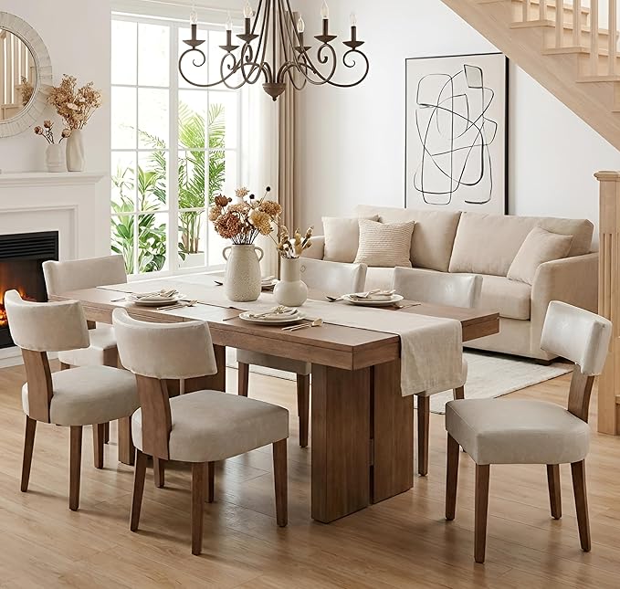 Grey Leather Dining Chairs Set of 4, Upholstered Wooden Dining Room Chairs, M...
