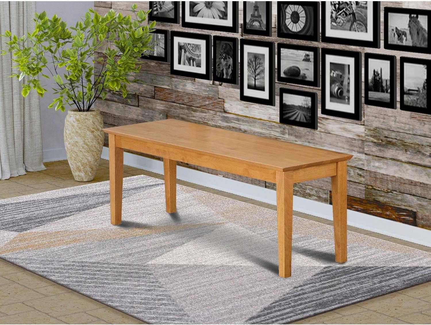 East West Furniture Capri 18" Traditional Wood Bench in Luxurious Oak