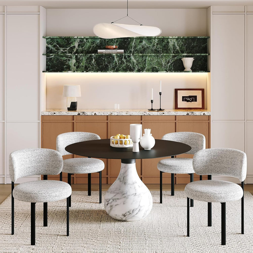 Dining Chairs Set of 4, Fabric Dining Chairs Metal Legs, Off-White | Breathab...