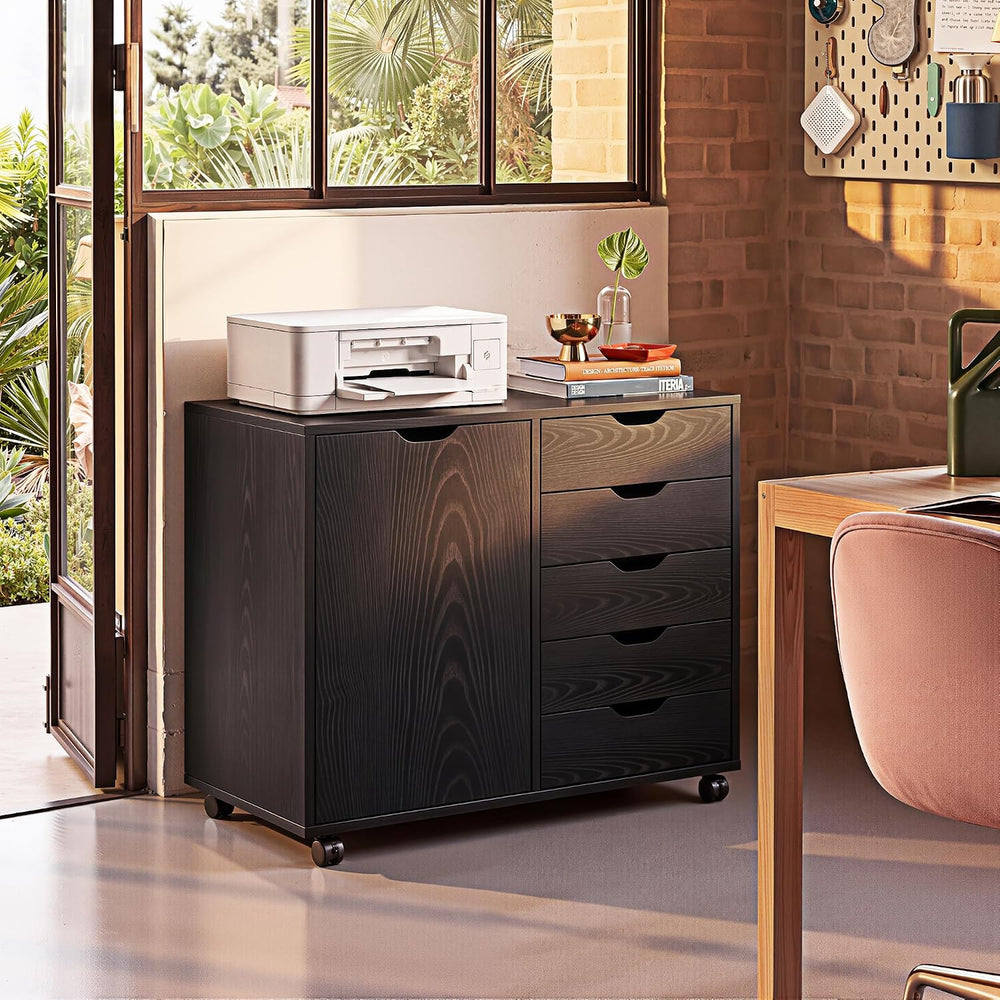 DEVAISE 5-Drawer Wood Drawer Cabinet, Office Storage Cabinet, Black | Craft S...