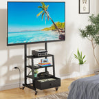AFLUI Rolling TV Stand with Wheels and Mount & Fabric Drawer - Entertainment Center with Power Outlet and Small TV Stand for Bedroom, Living Room - 15" Black