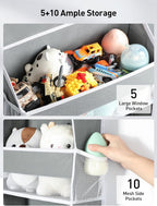Yecaye 1 Pc Over the Door Organizer with 5 Bins 10 Side Pockets, 44lbs Load Hanging Bathroom and Bedroom Organizer, behind the Door Hanging Organizers for Nursery Newborn Baby Essential Stuff Grey